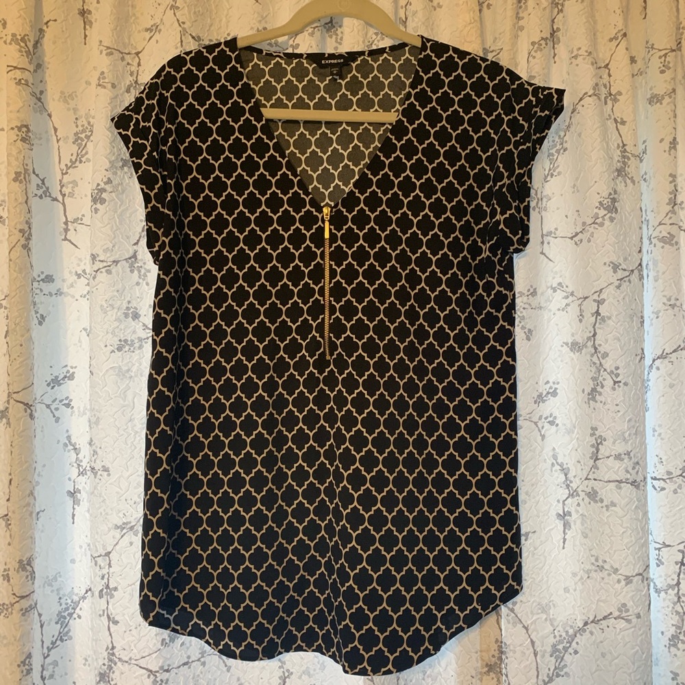 EXPRESS blouse with gold quarter zip